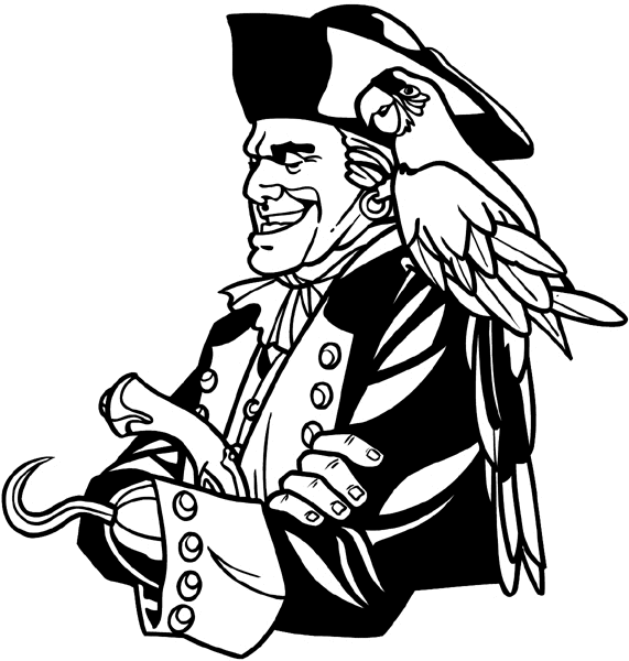Pirate with hook hand and parrot vinyl sticker. Customize on line. Phenomena and History 072-0359
